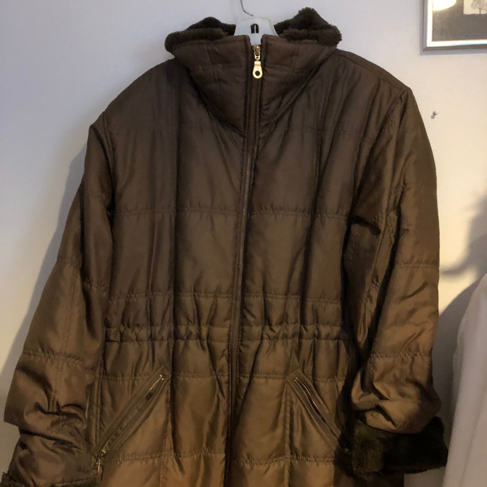 Brown Winter Jacket with Faux Fur Details